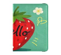 Hello Cartoon Cute Red Strawberry Leather decorative passport holder for travel women Vaccine Case Protector Cover Passport Case Travel Documents Wallet Ultra Slim, Hello Cartoon cute red strawberry,