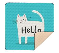 Hello Cartoon Cute White Cat Cute Foldable Baby Girl Play mat for Floor Cozy Breathable Foldable Kicking Mat for Babies Infants Toddlers, 50'' x 50''alfombras para jugar Bebes