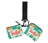 Hello Cartoon Cute White Dog Women's Change Wallet Card Cases Mini Fashion Card Wallet Money Organizer with Keychain for Daily Use 2 Pcs, Hello Cartoon cute white dog, One Size, Casual
