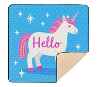 Hello Cartoon Cute White Unicorns Large Stylish Baby Activity Play Mat for Floor Washable Foldable Padded Baby Mat for Babies Infants Toddlers, 50'' x 50''tapete para juegos de