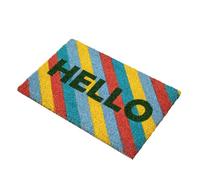 Hello Coir Doormat 60x40cm Colourful Bright Diagonal Stripe PVC Back Home Entrance Mat