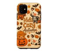 Hello Cozy Autumn Cute Cow Pumpkin Bat Skeleton Halloween Case for iPhone 11