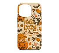 Hello Cozy Autumn Cute Cow Pumpkin Bat Skeleton Halloween Case for iPhone 13 Pro