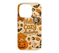 Hello Cozy Autumn Cute Cow Pumpkin Bat Skeleton Halloween Case for iPhone 14 Pro