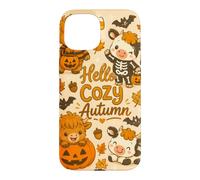 Hello Cozy Autumn Cute Cow Pumpkin Bat Skeleton Halloween Case for iPhone 15