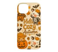 Hello Cozy Autumn Cute Cow Pumpkin Bat Skeleton Halloween Case for iPhone 15 Plus