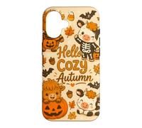 Hello Cozy Autumn Cute Cow Pumpkin Bat Skeleton Halloween Case for iPhone 16