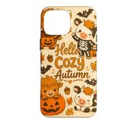 Hello Cozy Autumn Cute Cow Pumpkin Bat Skeleton Halloween Case for iPhone 16 Pro Max