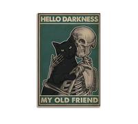 HELLO DARKNESS MY OLD FRIEND BLACK CAT AND SKELETON Poster Vintage Aesthetic Canvas Painting Wall Art For Living Room 16x24inch(40x60cm) Unframe-style
