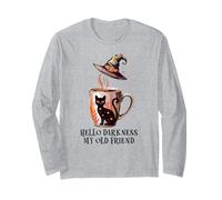 Hello Darkness My Old Friend Black Cat Coffee Mug Witchy Cat Long Sleeve T-Shirt