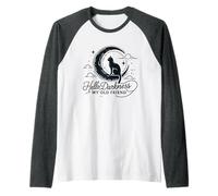 Hello Darkness My Old Friend Crescent Moon Cat Art Design Raglan Baseball Tee