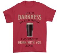 Hello Darkness My Old Friend Funny Alcohol Mens T-Shirt 100% Cotton Red XL