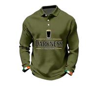 Hello Darkness My Old Friend T Shirt, Saint Patricks Day Shirt for Men Casual Button Down Polo Irish Beer Top Long Sleeve Party Shamrock Shirts Ireland Tee(Army Green,XL)