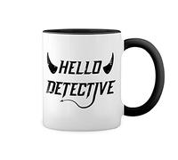 Hello Detective Lucifer Morningstar White Coffee Mug with Black Rim & Handle