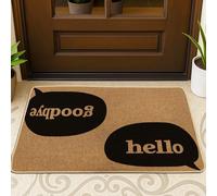 Hello Door Mat, Modern Casual Goodbye Speech Bubble Brown Non-Slip Dirt Trapper Under Doormat Rug for Home Indoor Outdoor Entryway Porch Decor 29x17 Inch