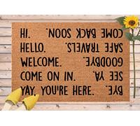 Hello Doormat, Funny Welcome Mat, Hello Goodbye Door Mat, Housewarming Gift, Two Sided Coming and Going Door Mat, Hi Bye Forward and Back Home Kitchen Balcony Decoration 18x30 Inch