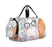 Hello Easter Cartoon White Rabbit Orange Carrot Small Gym Bag with Shoes Compartment Multifunctional Weekender Overnight Range Bag for Travel, Sports, Duffel, Weekender