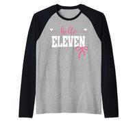 Hello Eleven Est 2014 Coquette Bow 11th Birthday Girl Raglan Baseball Tee