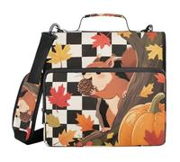 Hello Fall Autumn Black White Checkered Plaid 3 Rings Binder with Extra Pockets with Shoulder Strap Multiple Pockets Documents Files Storage Bag for Middle Student