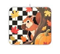 Hello Fall Autumn Black White Checkered Plaid Dish mat Reusable Rectangle Small Dish Drainer mat 16x18 Easy Clean Decorative Home Decor Essentials