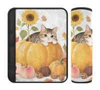 Hello Fall Autumn Cat Pumpkin Sunflower 2 pcs carseat Shoulder Strap Pads Stop seat Belt Cutting into Neck for Most Cars funda para cinturón de carro