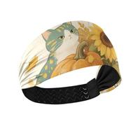 Hello Fall Autumn Cat Pumpkin Sunflower Cooling cute headbands for women Elastic hairbands for Athletic Sports Running Workouts Yoga