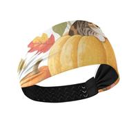 Hello Fall Autumn Cat Pumpkin Sunflower no slip large headbands for women Stretchy hairbands for women's hair for make up make up Workouts Gym