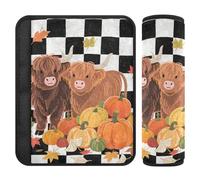 Hello Fall Autumn Cow Pumpkin Black Check 2 pcs seat Belt Pads for Adults Release Stress to Your Neck and Shoulders for Airplane accesorios para carro