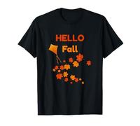 Hello Fall Autumn Design with Maple Leaves and Kite for Cozy T-Shirt