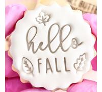 Hello Fall Autumn Leaves Cookie Cutter Stamp Embosser fits m&s Biscuits Great for Fondant Icing Reusable Marks and Spencers Autumnal Pumpkin Home Decor Ideas Party Favours Free Matching Cutter