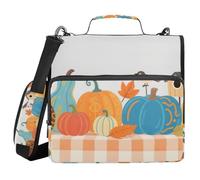Hello Fall Autumn Pumpkin Checkered Plaid 1.5 Inch 3 Rings Binder with Extra Pockets with Handle and Removable Shoulder Strap Multiple Pockets School Binders Organizer for Office School