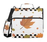Hello Fall Autumn Pumpkin Checkered Plaid 1.5 Inch 3 Rings Zip Up Binder with Strap Multiple Pockets Portable Home Travel Safe Storage Bag for School