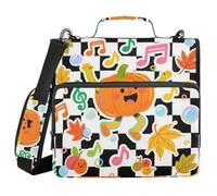 Hello Fall Autumn Pumpkin Checkered Plaid 3 Rings 1.5 inch Zipper Binder with Handle and Removable Shoulder Strap Multi-Pocket Document Binder Organizer for Office School