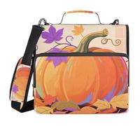 Hello Fall Autumn Pumpkin Checkered Plaid 3 Rings Binder Organizer with Handle and Removable Shoulder Strap Laege Capacity Document Organizer Bag Suitable for Middle School
