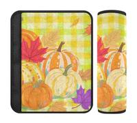 Hello Fall Autumn Pumpkin Checkered Plaid Maple Green 2 Pack car seat Shoulder Pads Stop seat Belt Cutting into Neck for Airplane forro para cinturon de seguridad