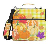 Hello Fall Autumn Pumpkin Checkered Plaid Maple Green 3 Rings Zip Up Binder with Handle Multi-Pocket Portable Home Travel Safe Storage Bag for Middle School