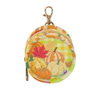 Hello Fall Autumn Pumpkin Checkered Plaid Maple Green Newborned Girl Pacifier Holder Case with Zipper and Clip Wristlet Wallet Key Holder, Baby Items Storage Container