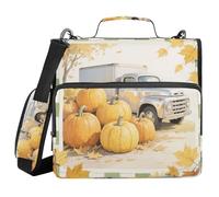 Hello Fall Autumn Pumpkin Trunk Checkered Plaid 1.5-Inch 3-Rings School Zipper Binder with Shoulder Strap & Handle Multi-Pocket Portfolios Portfolio Organizer Suitable for Middle School