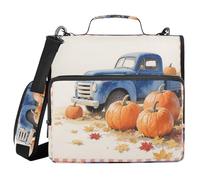 Hello Fall Autumn Pumpkin Trunk Checkered Plaid 3 Rings 1.5 inch Zippered Binder Bag with Handle Multiple Pockets School Supplies Organizer for Middle Student
