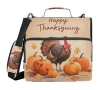 Hello Fall Autumn Pumpkin Turky 1.5-Inch 3-Rings Binder with Extra Pockets with Strap Includes Zip Pocket Portfolio Binder for Middle Student