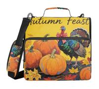 Hello Fall Autumn Pumpkin Turky 3 Rings 1.5 inch Binder with Zipper with Handle and Removable Shoulder Strap Waterproof Document Organizer Bag for Middle Student