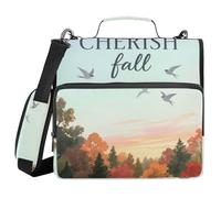 Hello Fall Autumn Tree Bird 1.5 Inch 3 Rings Zipper Binder Organizer with Shoulder Strap & Handle Includes Zip Pocket Documents Files Storage Bag for Office School