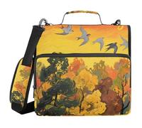 Hello Fall Autumn Tree Bird Orange 1.5-Inch 3-Rings Sturdy Zipper Binder with Shoulder Strap & Handle Laege Capacity Document Organizer Bag for Middle School