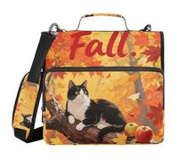 Hello Fall Autumn Tree Cat 1.5-Inch 3-Rings Zipper Binder Organizer with Handle and Removable Shoulder Strap Laege Capacity Portable Home Travel Safe Storage Bag for School/Office