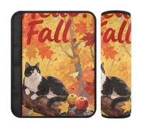 Hello Fall Autumn Tree Cat 2 Pack Car Seat Belt Covers Seat Belt Cover Cut Neck for Van Car Belt Cover