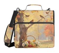 Hello Fall Autumn Tree Fruit 1.5 Inch 3 Rings Sturdy Zipper Binder with Handle Laege Capacity Portable Home Travel Safe Storage Bag for Middle School