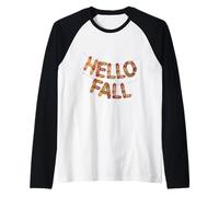 Hello Fall Banner, Autumn Maple Leaf Garland Sign Raglan Baseball Tee