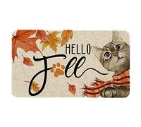 Hello Fall Door Mat 30 X 17 Inch Fall Cat Doormat Indoor Outdoor Entrance Floor Mat Non Slip Autumn Thanksiving Decor Rubber Welcome Mats