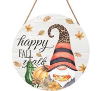 Hello Fall Gnome Sign Decor Autumn Farmhouse Wall Rustic Home Office Farmhouse Yard Garden Synthetic Round Wood Sign 12 x 12 inch