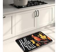 Hello Fall Kitchen Mats for Floor, Autumn Leaves and Bird Design Soft Mats, Cushioned Comfort Washable Non Slip Decor Rugs for Kitchen Sinks Laundryroom Bathroom 16x24 Inch